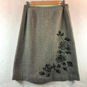 Womens Tweed Embroidered Beaded Skirt Sz 6 Whimsigoth Dark Academia Office